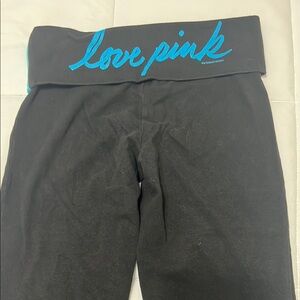 Victoria's Secret Black Leggings with Teal Logo